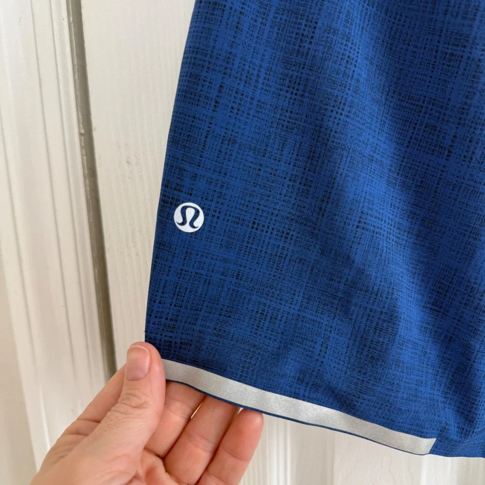 Lululemon‎ Surge Lined Shorts 7 Mens XL Blue Crosshatch Running Athletic Workout